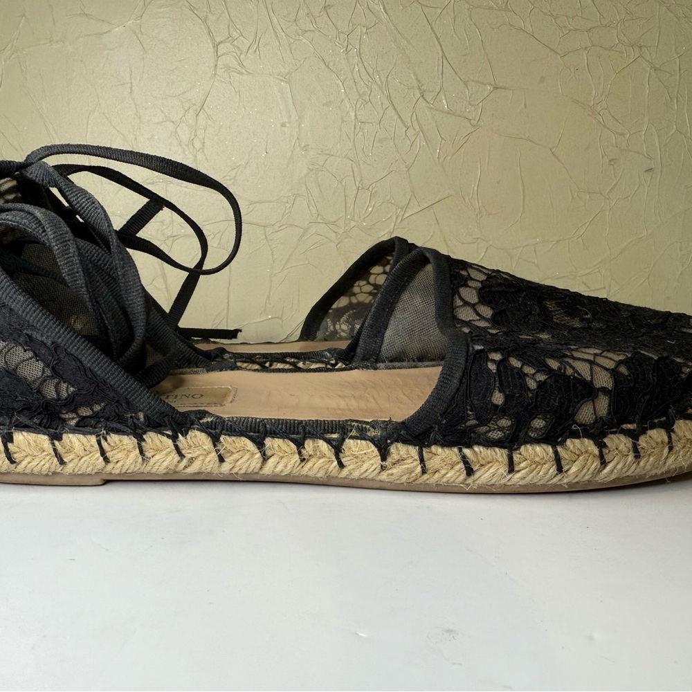 Valentino Black Espadrille Flats with Lace Overlay - Picture 5 of 9